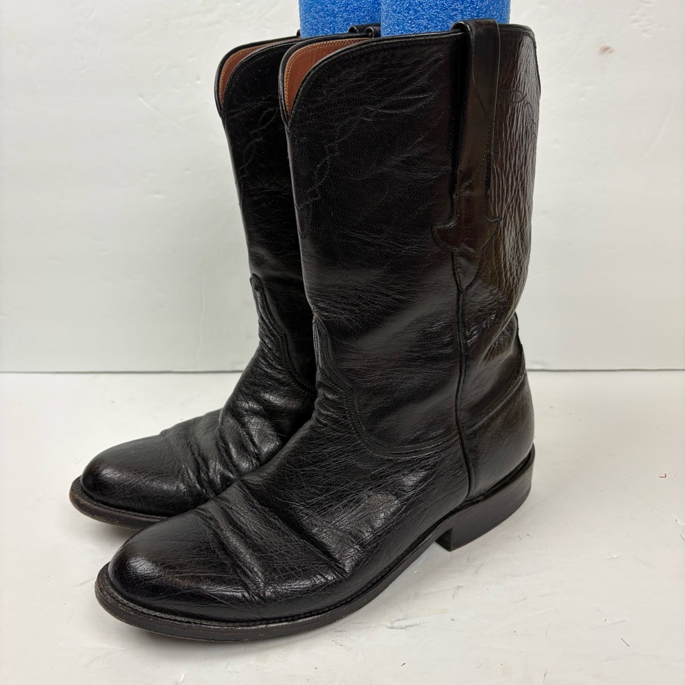 Vintage Lucchese Black Smooth Ostrich Leather Cowboy Boots Men’s size 7D L8008